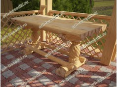 Стол со скамейками деревянный из бревна на резных ножках (Арт: 1511) 